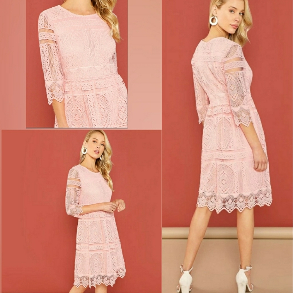 HIDDEN ALLEY PINK LACE EYELET DRESS - Picture 4 of 5